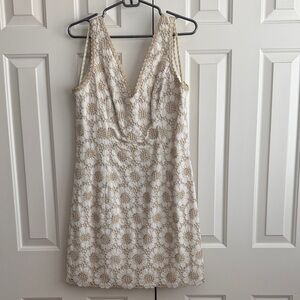 Vintage Lilly Pulitzer ivory and gold flower lace dress